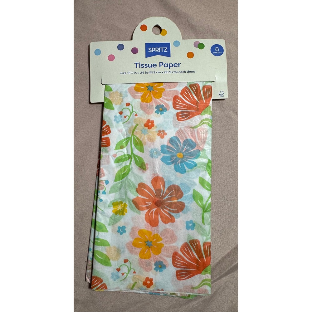 Spritz Floral Tissue Paper 8 Sheets Multi Color Flower Gift Wrap 16.5x24 Inch
